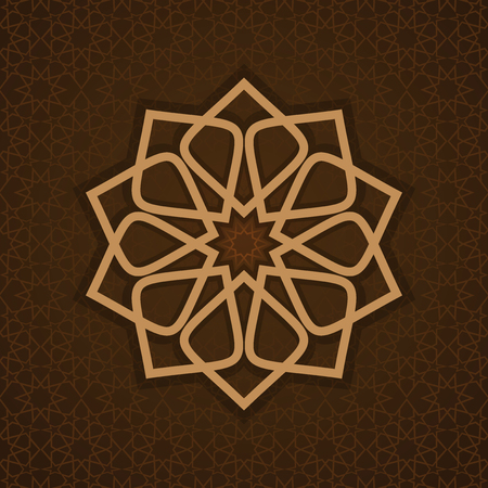 Luxurious Islamic Arabic background pattern template. Round pattern in Arabic style on ornate brown background.のイラスト素材