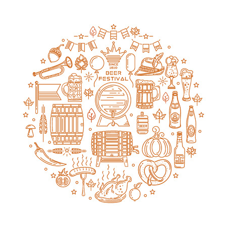 Set modern line icons for Oktoberfest. Beer festival line icon set. Beer icons collection. Since 1810. Vector illustrationのイラスト素材