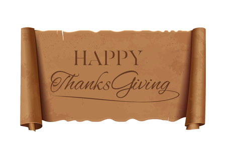 Happy Thanksgiving. Brown vintage curved banner with a greeting inscription. Thanksgiving Day design. Vector illustrationのイラスト素材
