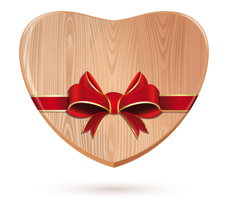 Wooden heart tied with red ribbon. Heart icon. Wooden Valentines heart. Romantic design concept.のイラスト素材