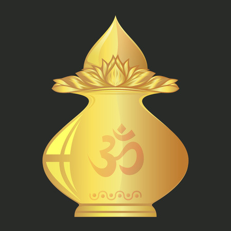 Metal pot used in Hindu rites, festival and depicted in Hindu iconography.のイラスト素材
