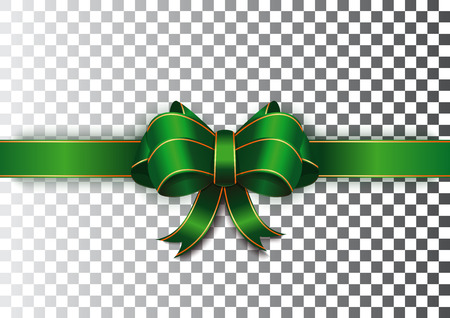 Green ribbon with a bow on a checkered background.のイラスト素材
