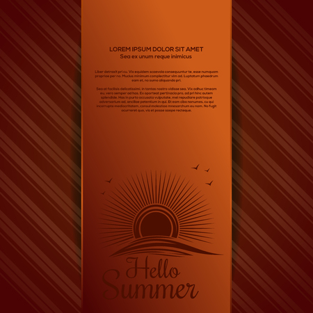 Solar logo icon on summer orange background and inscription - Hello Summer. Vector illustrationのイラスト素材