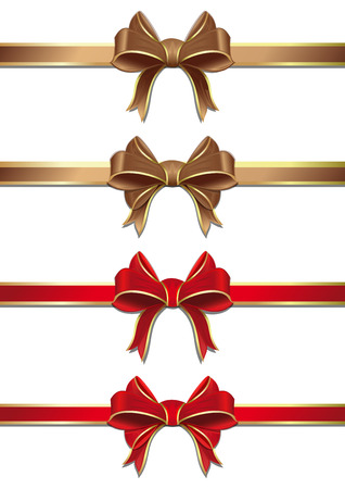 Gold and red ribbons with bows collection. Bows and ribbons set. Vector illustration isolated on white backgroundのイラスト素材