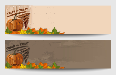 Halloween banner set. Halloween design with Jack-o-lantern. Happy Halloween. Trick or treat. Vector illustrationのイラスト素材