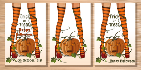 Set Halloween card with sexy witch legsのイラスト素材