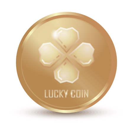 Lucky coin. Gold coin with the image of four-leaf clover. Vector illustration isolated on whiteのイラスト素材