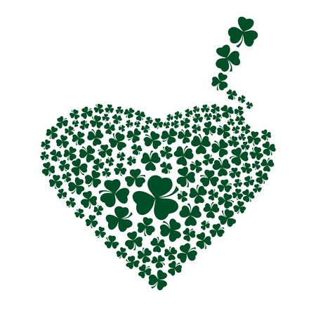 Green heart made up of three leaf clover. Design element for St. Patrick's Day. Vector illustrationのイラスト素材