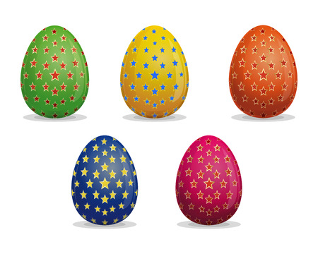 Set Easter eggs vector icon set. Star pattern on Easter eggs. Easter eggs for Easter holidays design. Vector illustration isolated on white background.のイラスト素材