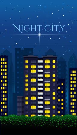 Night city. Megapolis at night. Urban Landscape. Vector illustrationのイラスト素材