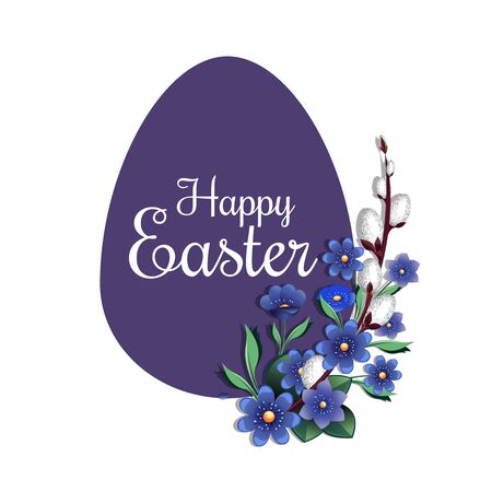 Festive egg shaped banner with traditional easter greeting. Happy Easter. Vector illustrationのイラスト素材