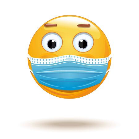 Emoji in medical mask. Medical mask emoji icon. Emoji wearing a protective surgical mask. Citizen wears a medical face mask so as not to become infected with a coronavirus. Vector illustrationのイラスト素材