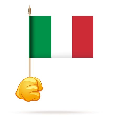 Cartoon hand with Italy flag. Italian tricolor. Flag of the Italian Republic. Vector illustration isolated on whiteのイラスト素材