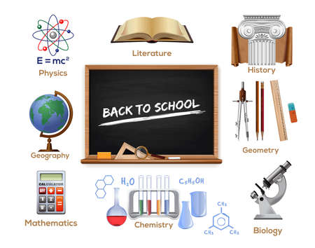 School vector color icons set. Back to schoolのイラスト素材