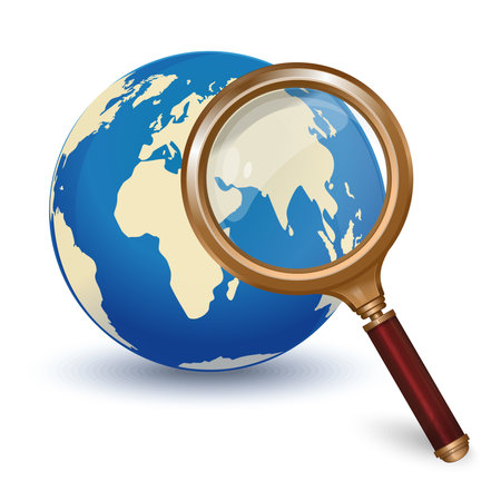 global search. Globe and magnifying glass. concept design. vector illustrationのイラスト素材
