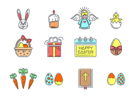 Set of color icons for Easter. Vector illustrationのイラスト素材