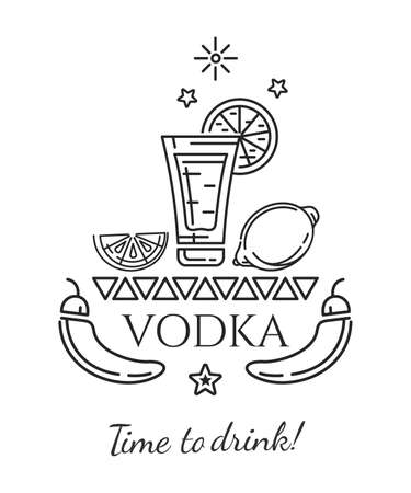 A glass of vodka, lemon and red hot chiliのイラスト素材