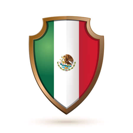 Golden shield with Mexico flag isolated on whiteのイラスト素材