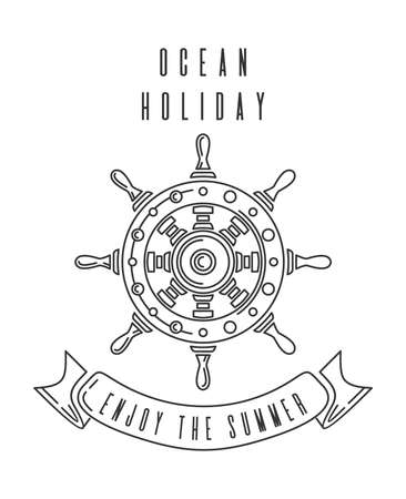 Summer design with ships steering wheel. Line logoのイラスト素材