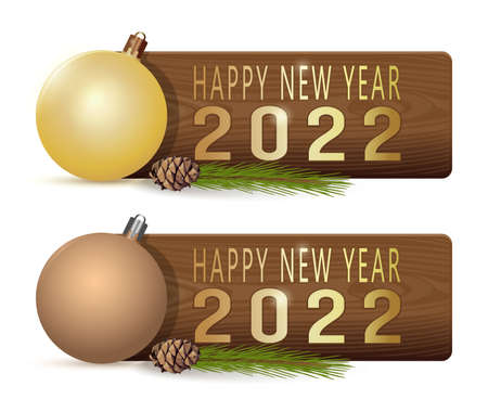New Year banner with yellow christmas ballのイラスト素材