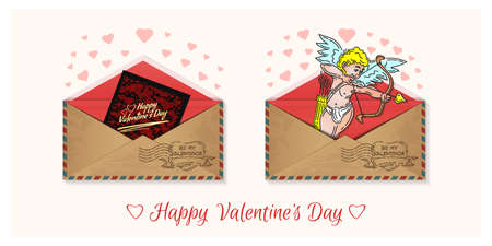 Vintage envelopes with card for Valentines Dayのイラスト素材