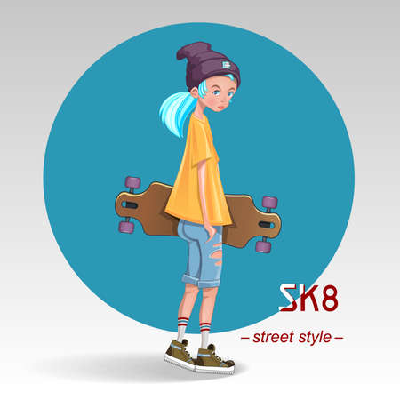 Girl with a skate under his armのイラスト素材