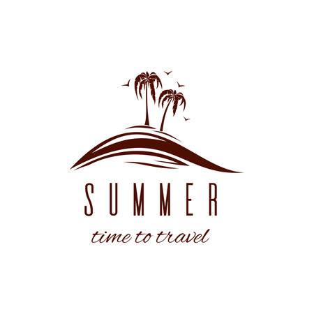 Summer logo template design with palm trees and seagulls. Summer time to travel. vector illustrationのイラスト素材