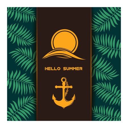 Summer concept design with an anchor and sea wave. hello summer. vector illustrationのイラスト素材