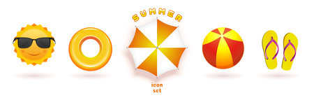 summer icon set. A collection of bright colored icons on the topic of summer vacation. vector illustrationのイラスト素材