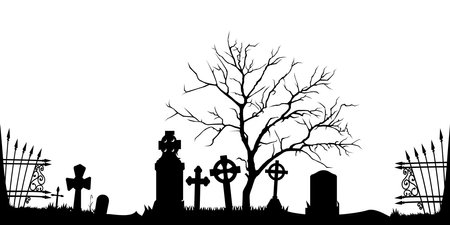 A lonely tree growing in an abandoned cemeteryのイラスト素材
