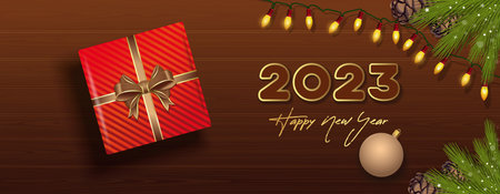 Happy New Year. Wide horizontal Christmas banner