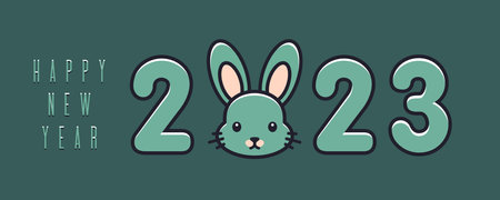 Happy New Year 2023. Christmas banner with a cute rabbit. new year symbol. Year of rabbit on the...