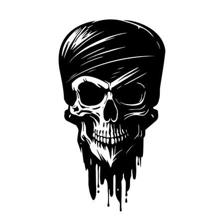 Skull in the bandana. Black white silhouette, blot, template for logo in the style of grunge. Vector illustrationのイラスト素材