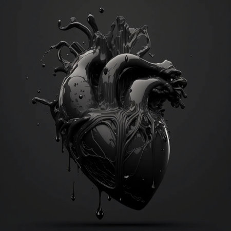Black viscous fluid spreading in the shape of a heart