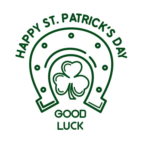 Line logo icon fof St. Patricks Day. Clover inside a horseshoe, symbol of good luck. Happy St. Patrick's Day. Vector illustrationのイラスト素材