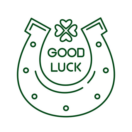 Line logo icon fof St. Patricks Day. Clover inside a horseshoe, symbol of good luck. Happy St. Patrick's Day. Vector illustrationのイラスト素材