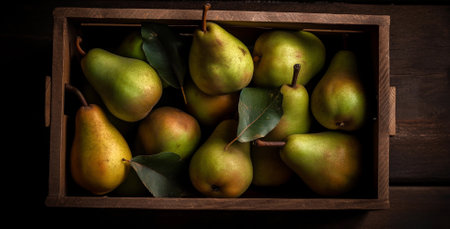 Box with pears top view. Illustration created with AIの素材