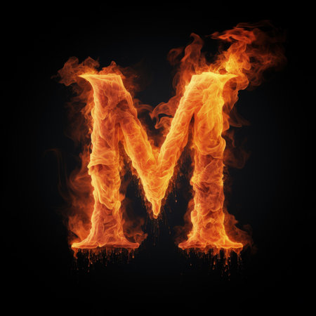 Capital letter M consisting of a flameの写真素材