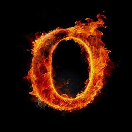 Capital letter O consisting of a flameの写真素材