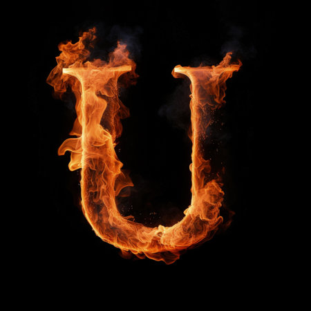 Capital letter U consisting of a flameの写真素材