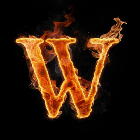 Capital letter W consisting of a flameの写真素材