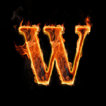 Capital letter W consisting of a flameの写真素材