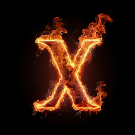 Capital letter X consisting of a flameの写真素材