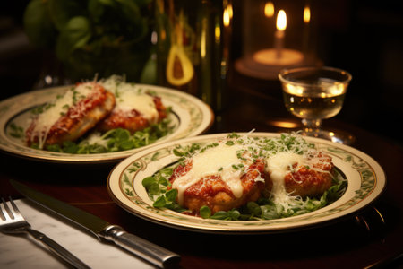 Plates of chicken chop with tomato sauceの素材