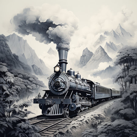 A monochromatic illustration of a vintage train. AI generatedの写真素材