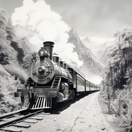 A monochromatic illustration of a vintage train. AI generatedの写真素材