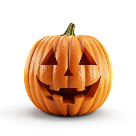 Carved Halloween pumpkin jack o lantern isolated on white background, design element for Halloween. Halloween design. AI generatedの写真素材