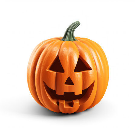 Carved Halloween pumpkin jack o lantern isolated on white background, design element for Halloween. Halloween design. AI generatedの写真素材