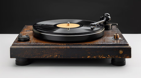 Vintage vinyl record player. Turntable with vinyl recordの写真素材