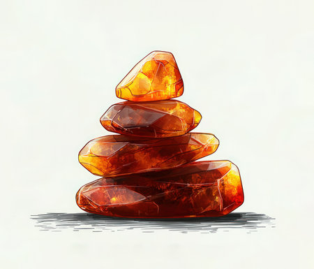 Pyramid of amber stones, balancing zen stone. Mnimalistic illustrationの写真素材